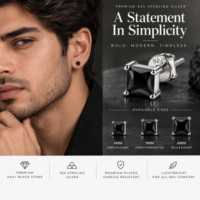Square Black Stone Stud Earring
