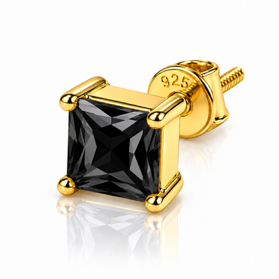Square Black Stone Stud Earring