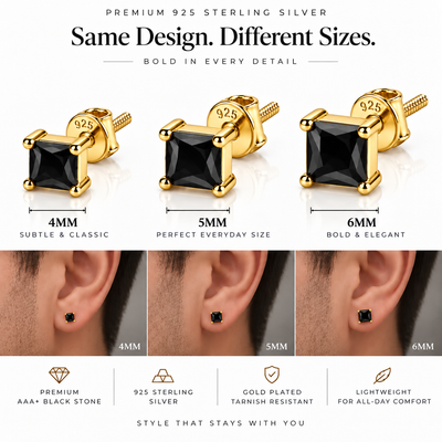 Square Black Stone Stud Earring
