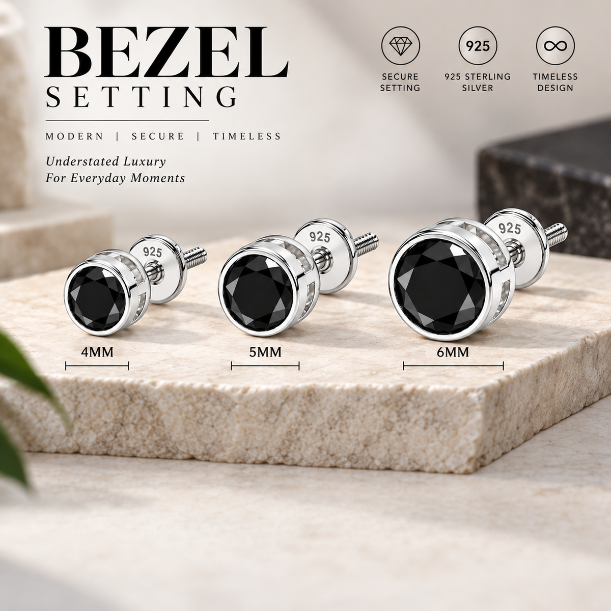 Round Black Stone Stud Earring