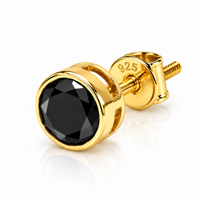 Round Black Stone Stud Earring
