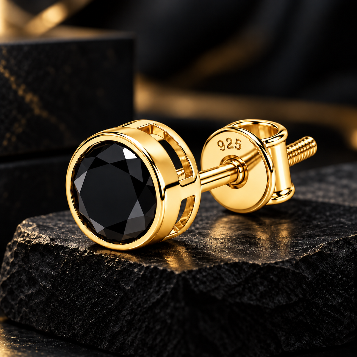 Round Black Stone Stud Earring