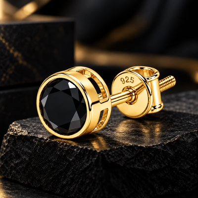 Round Black Stone Stud Earring