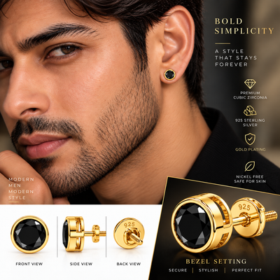 Round Black Stone Stud Earring