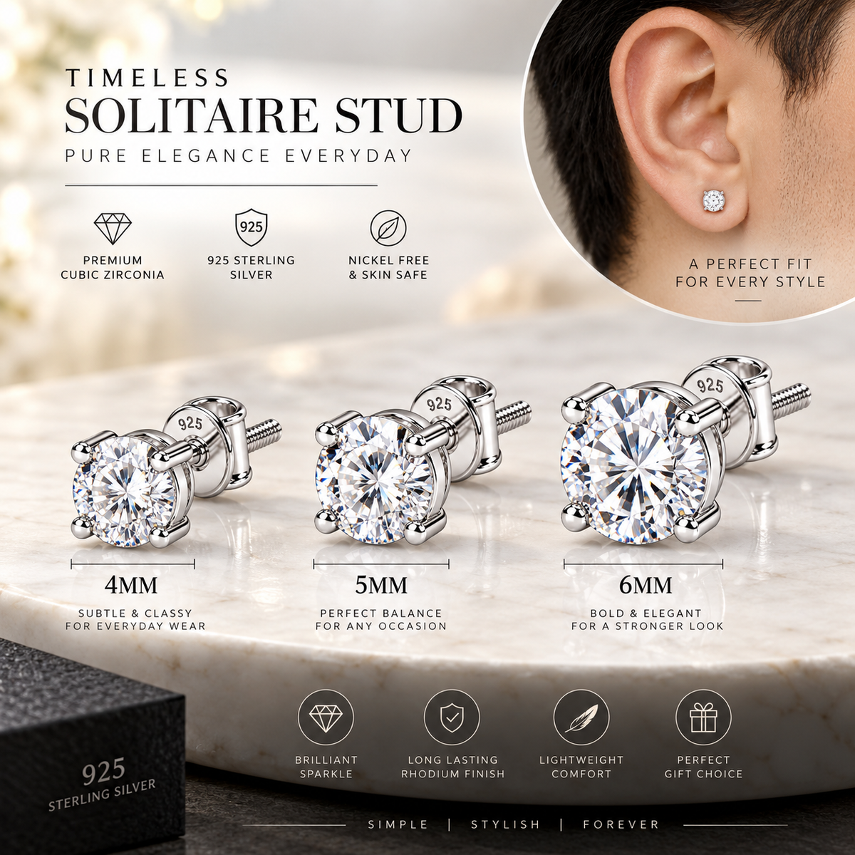 Round Solitaire Stud Earring