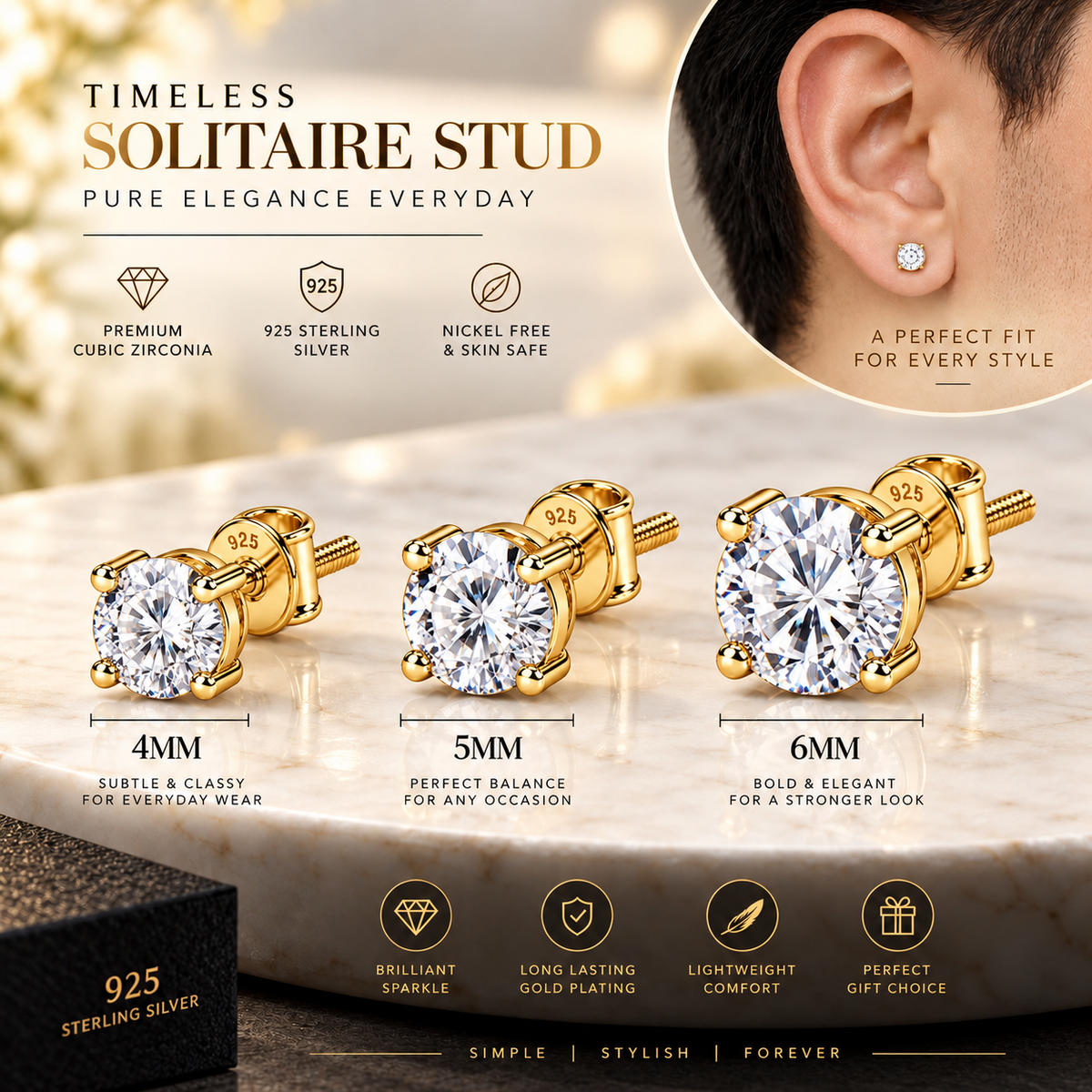 Round Solitaire Stud Earring