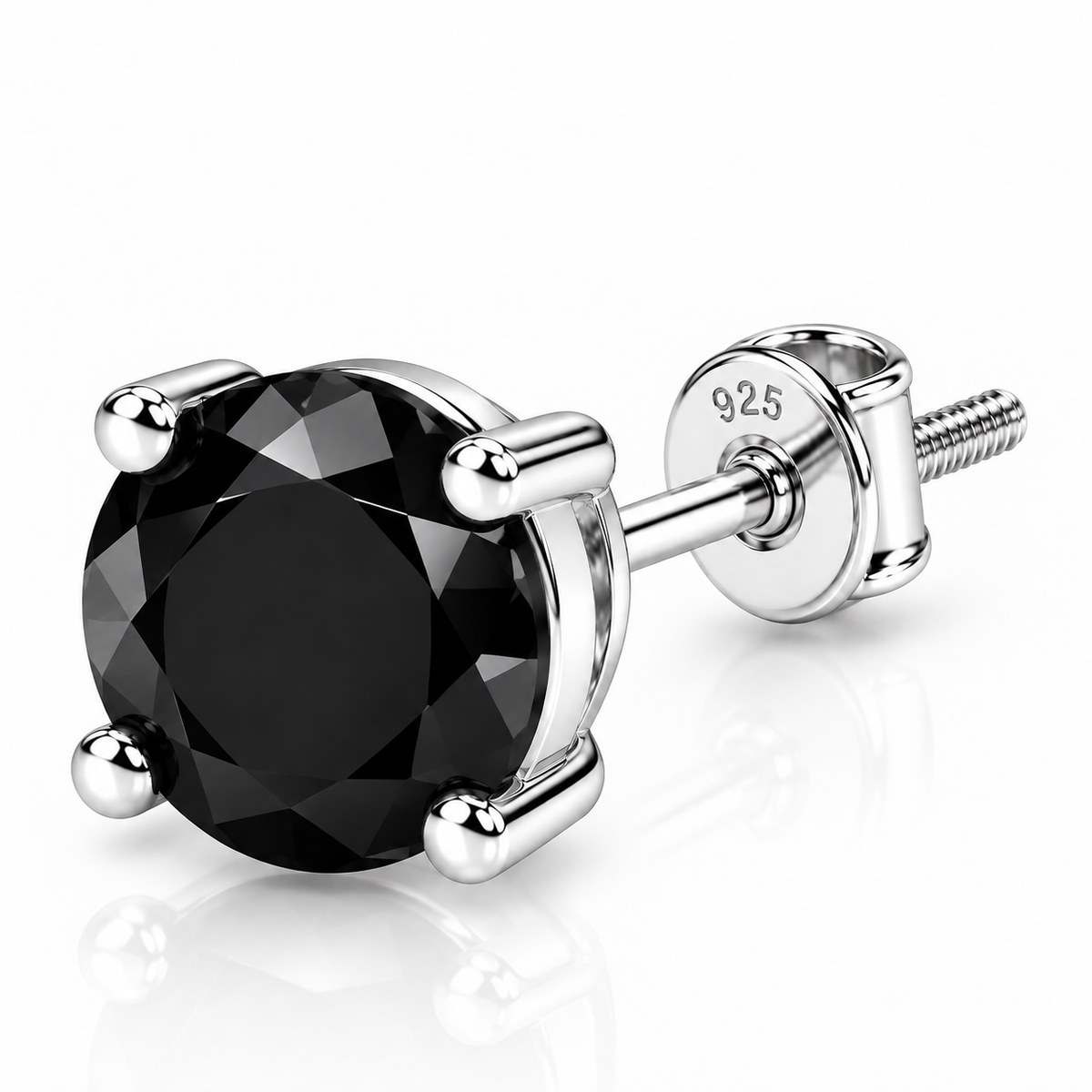 Round Black Solitaire Stud Earring