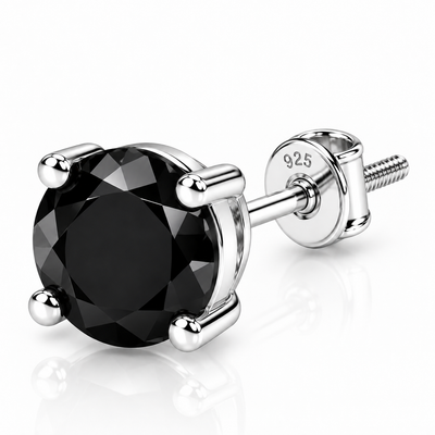 Round Black Solitaire Stud Earring