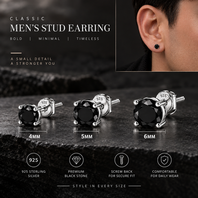 Round Black Solitaire Stud Earring