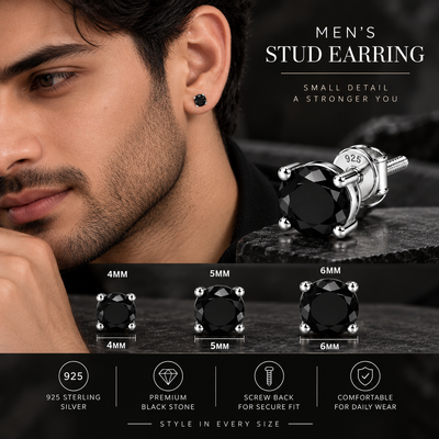 Round Black Solitaire Stud Earring
