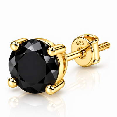 Round Black Solitaire Stud Earring