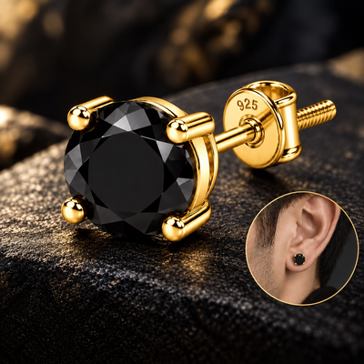 Round Black Solitaire Stud Earring