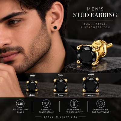 Round Black Solitaire Stud Earring