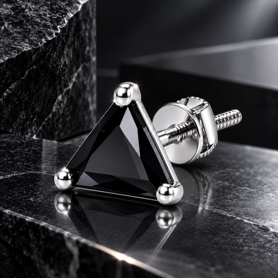 Triangle Black Stone Stud Earring