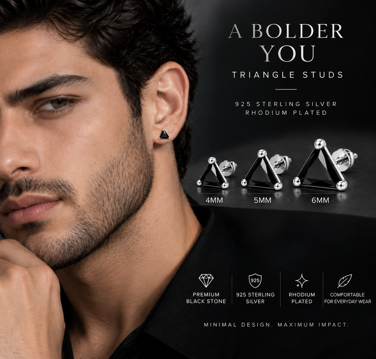 Triangle Black Stone Stud Earring