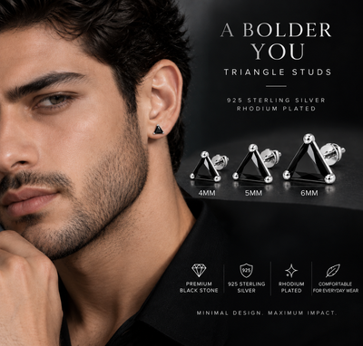 Triangle Black Stone Stud Earring