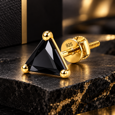 Triangle Black Stone Stud Earring