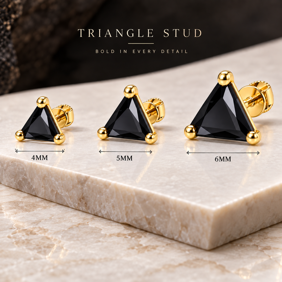 Triangle Black Stone Stud Earring