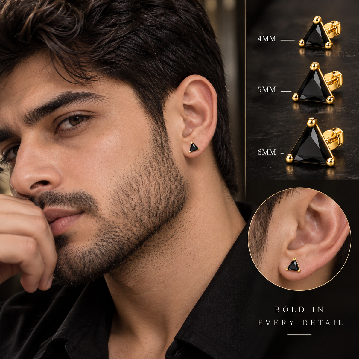 Triangle Black Stone Stud Earring