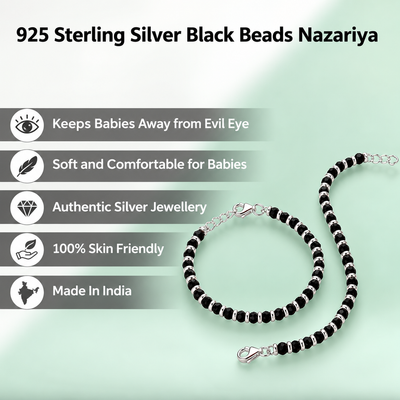 Swoke 925 Sterling Silver Baby Nazariya Bracelet with Black Beads