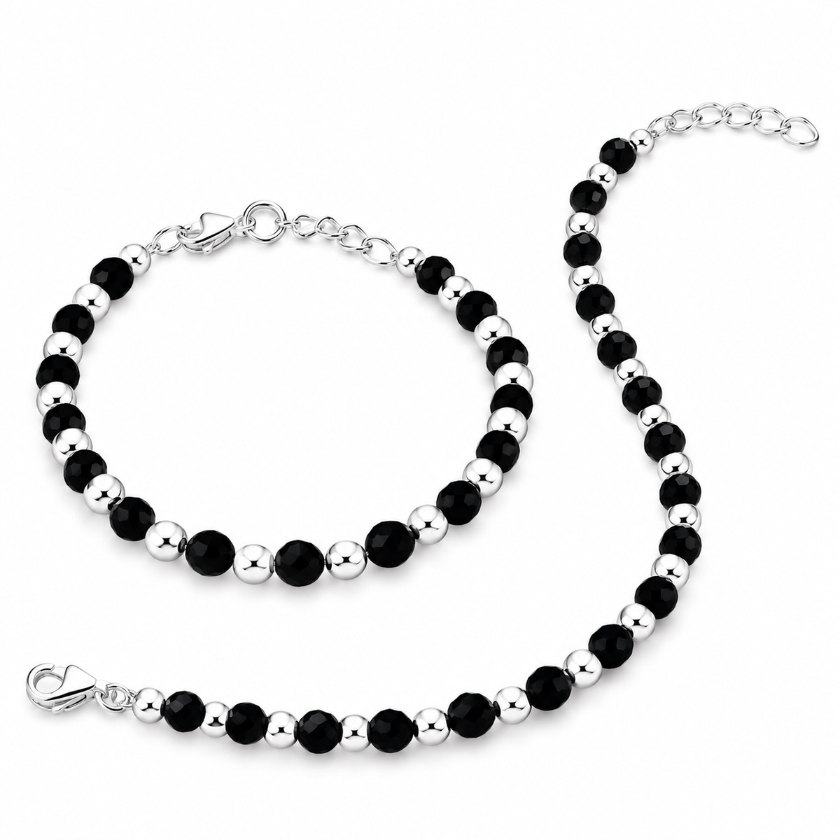 Swoke 925 Sterling Silver Baby Nazariya Bracelet with Black & Silver Beads