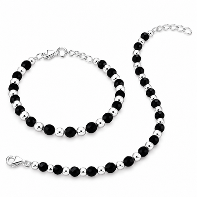 Swoke 925 Sterling Silver Baby Nazariya Bracelet with Black & Silver Beads