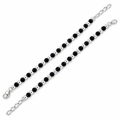 Swoke 925 Sterling Silver Baby Nazariya Bracelet with Black & Silver Beads