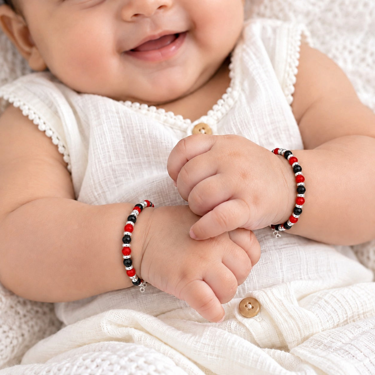 Swoke 925 Sterling Silver Red & Black Beads Baby Nazariya Bracelet