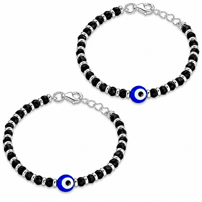 Swoke 925 Sterling Silver Evil Eye Baby Nazariya Bracelet with Black Beads