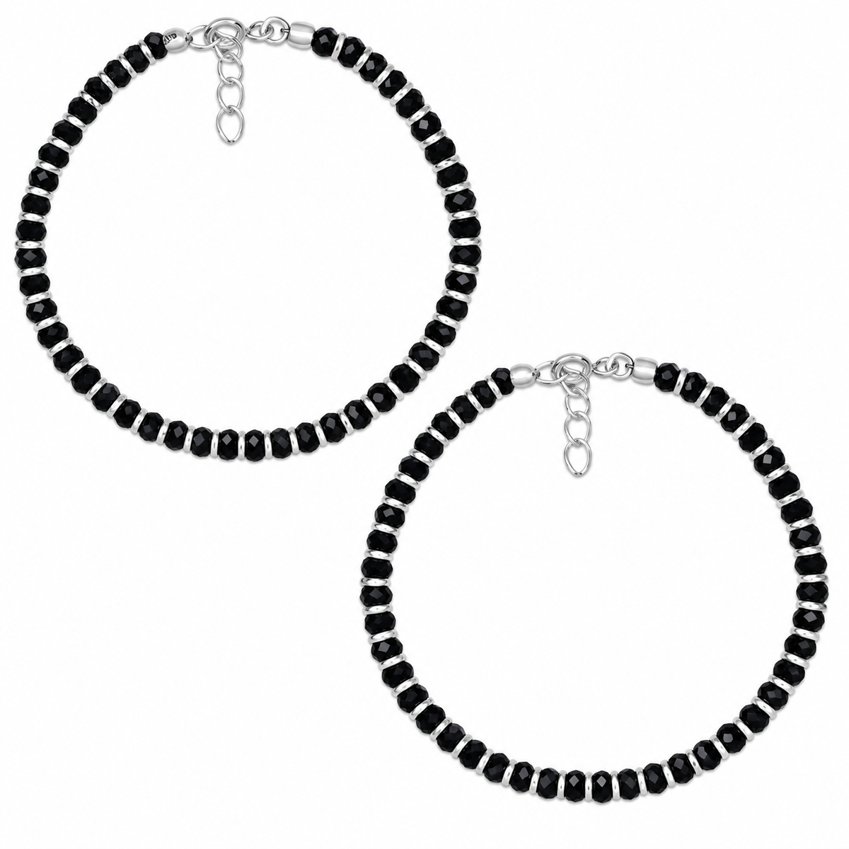 925 Sterling Silver Black Beads Nazariya Anklets Payal