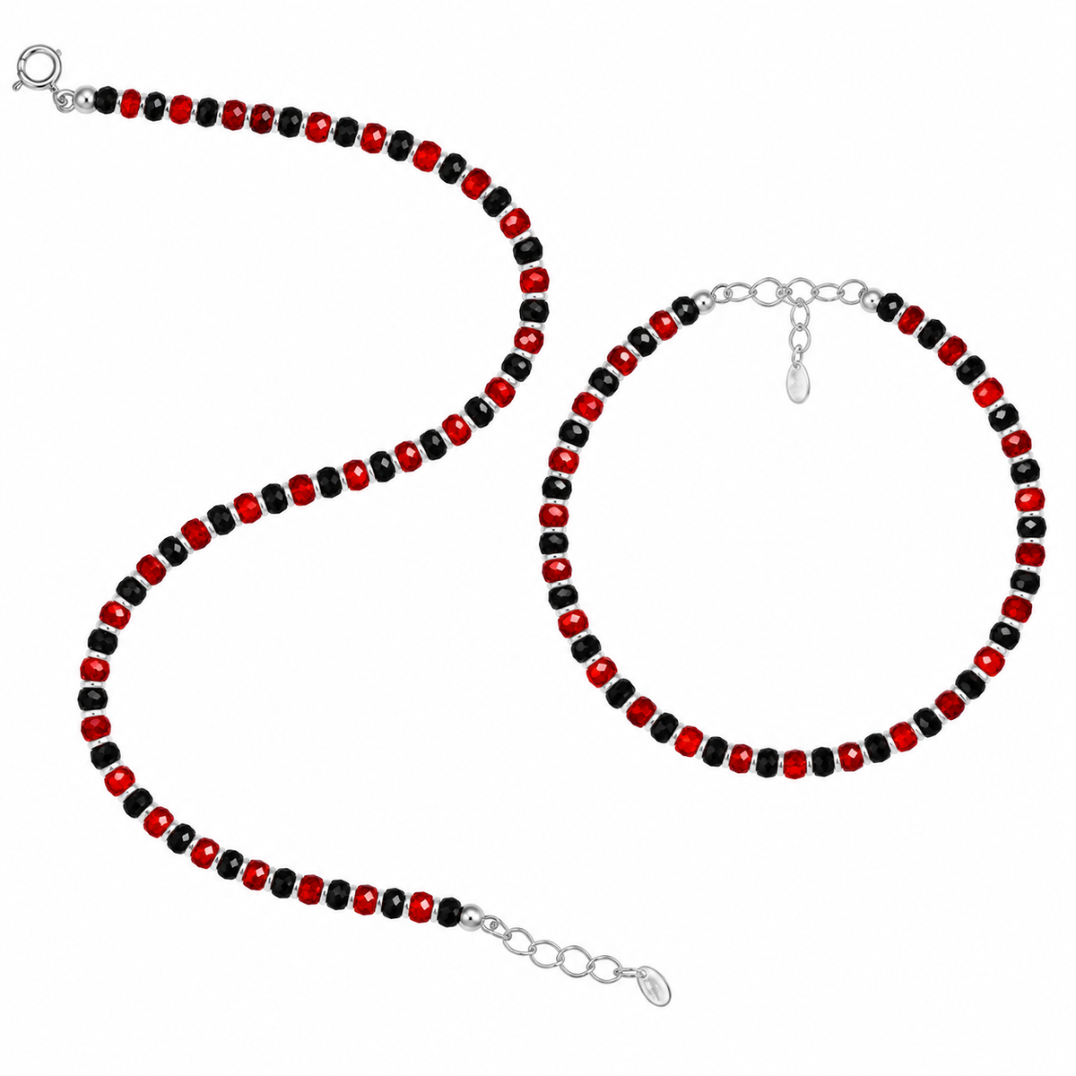 925 Sterling Silver Red & Black Beads Payal