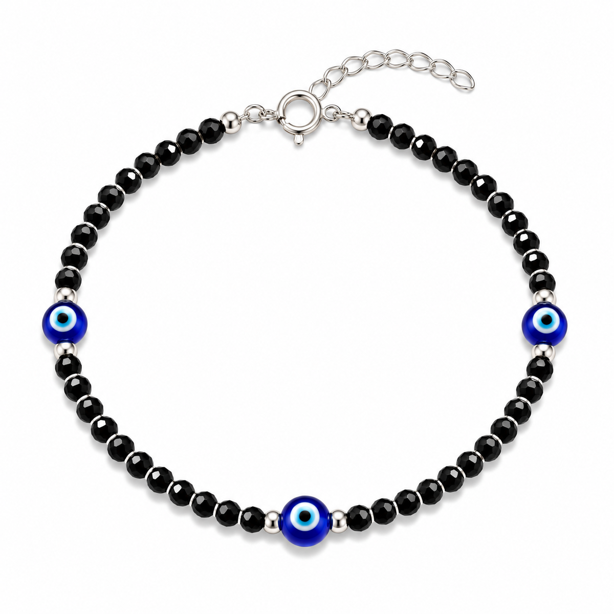 925 Sterling Silver Triple Evil Eye Black Beads Payal