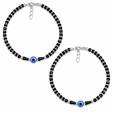 925 Sterling Silver Evil Eye Black Beads Payal