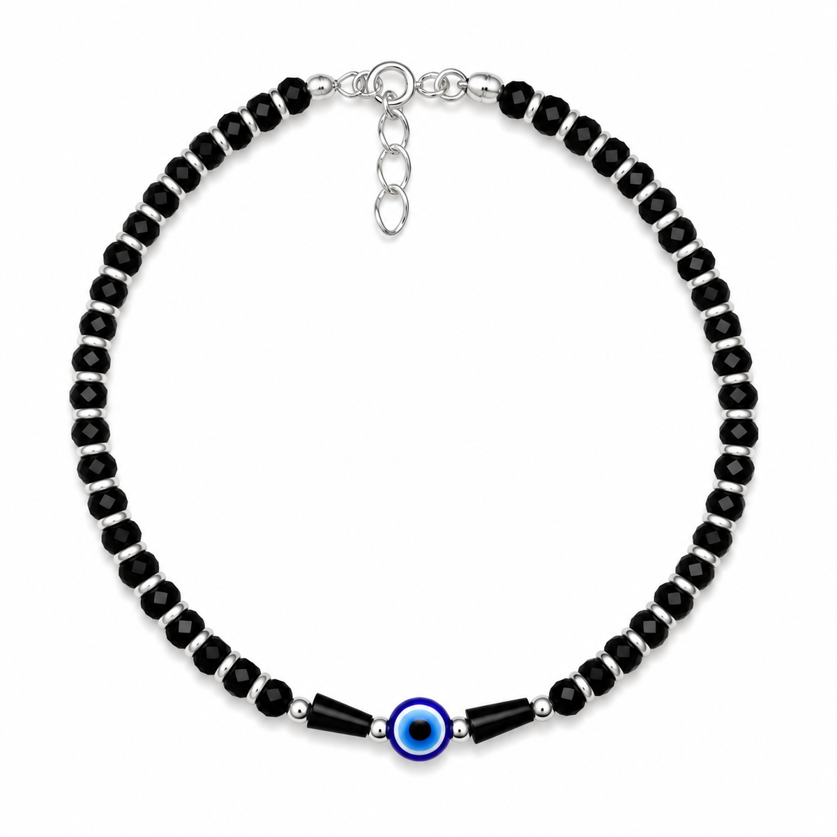 925 Sterling Silver Evil Eye Black Beads Payal
