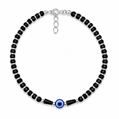 925 Sterling Silver Evil Eye Black Beads Payal