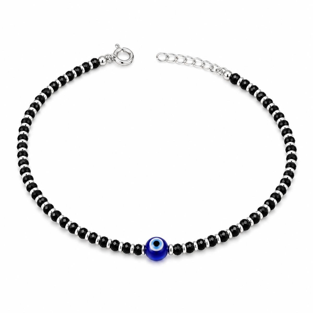 925 Sterling Silver Evil Eye Black Beads Anklets