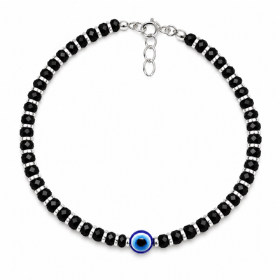 925 Sterling Silver Evil Eye Black Beads Nazariya Bracelet