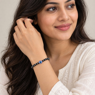 925 Sterling Silver Evil Eye Black Beads Nazariya Bracelet