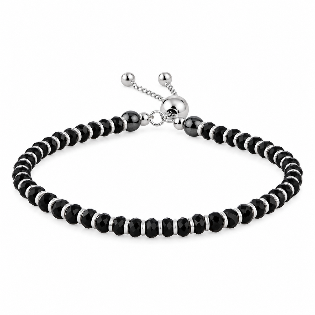 925 Sterling Silver Black Beads Adjustable Nazariya Bracelet