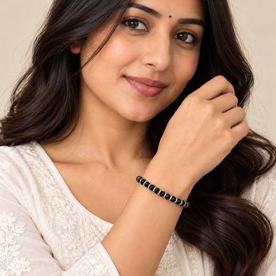 925 Sterling Silver Black Beads Adjustable Nazariya Bracelet