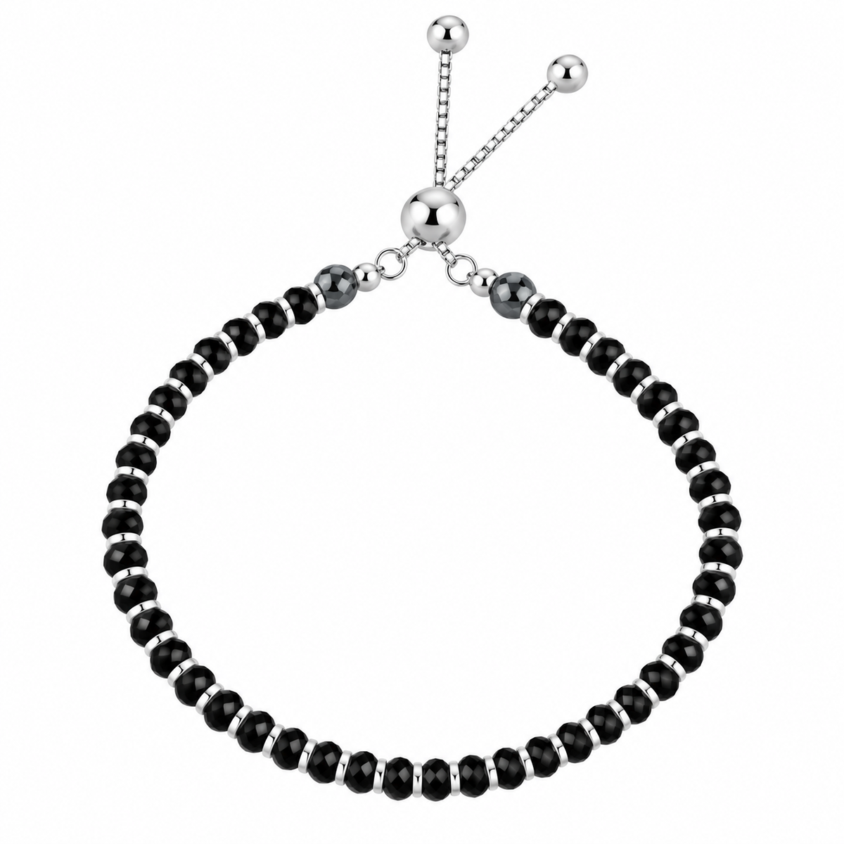 925 Sterling Silver Black Beads Adjustable Nazariya Bracelet