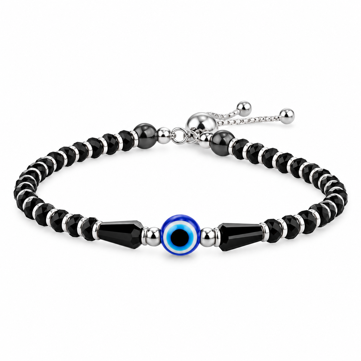 925 Sterling Silver Evil Eye Black Beads Nazariya Bracelet