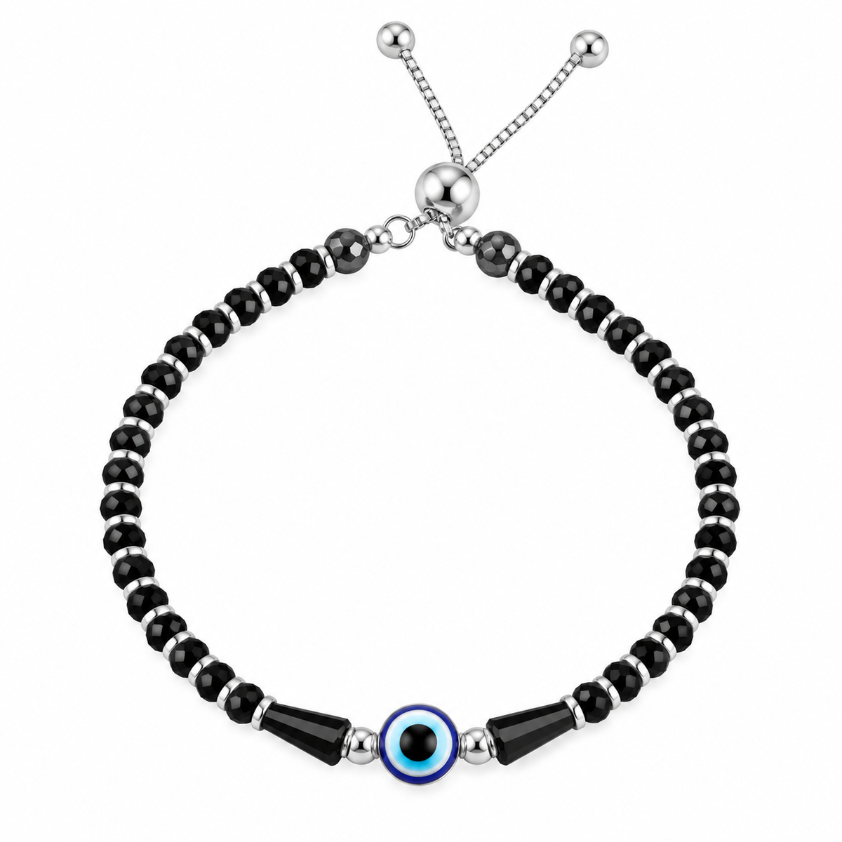 925 Sterling Silver Evil Eye Black Beads Nazariya Bracelet