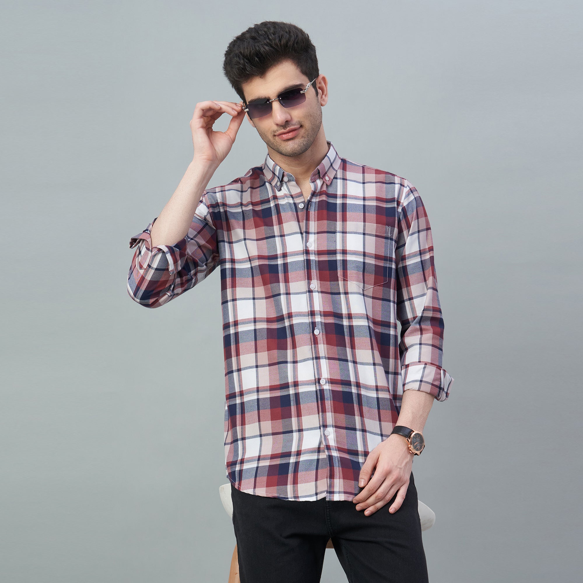 Men's Red Checks 100% Cotton Shirt