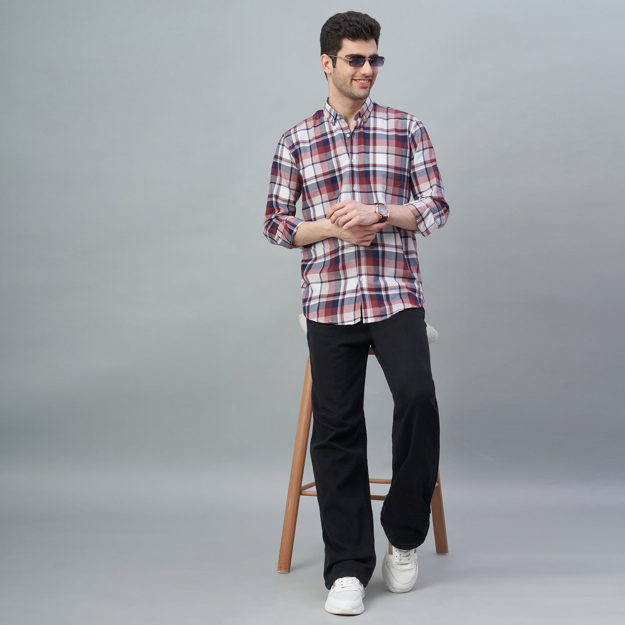 Men's Red Checks 100% Cotton Shirt