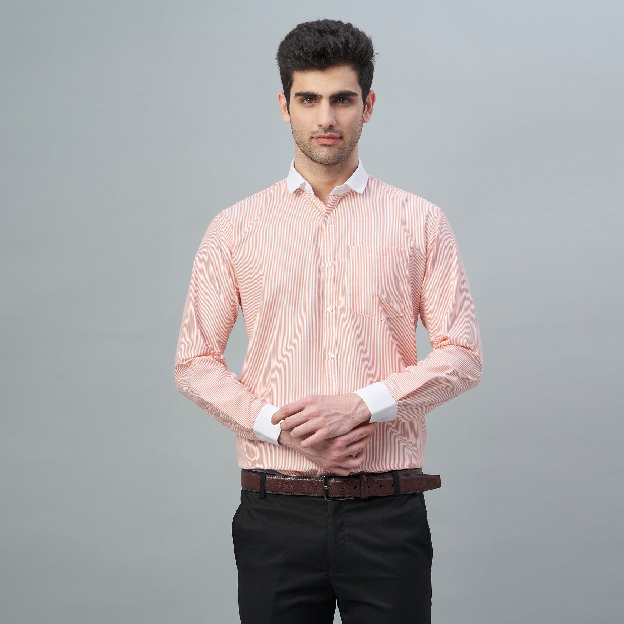 Men's Light Green Stripes 100% Cotton Shirt