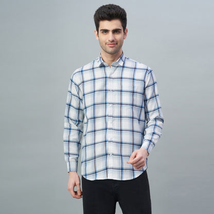 Men's White & Blue Checks 100% Cotton Shirt