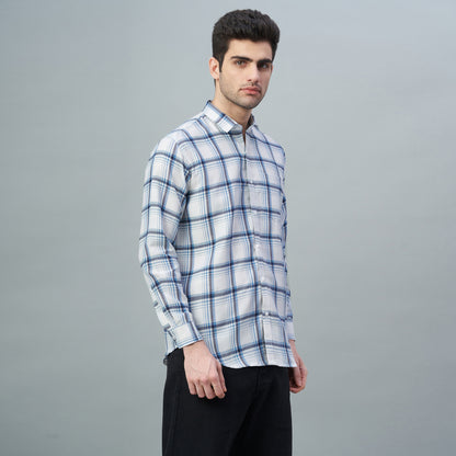 Men's White & Blue Checks 100% Cotton Shirt