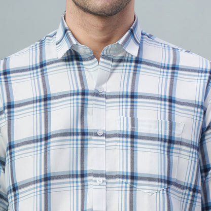 Men's White & Blue Checks 100% Cotton Shirt