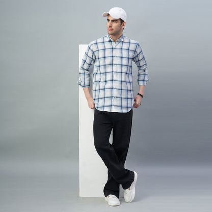 Men's White & Blue Checks 100% Cotton Shirt